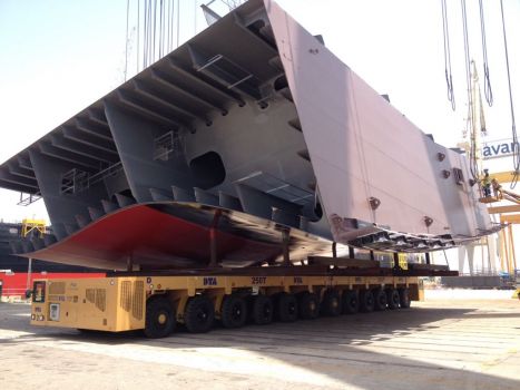 Synchronized SPMT to move ship part sections DTA 
