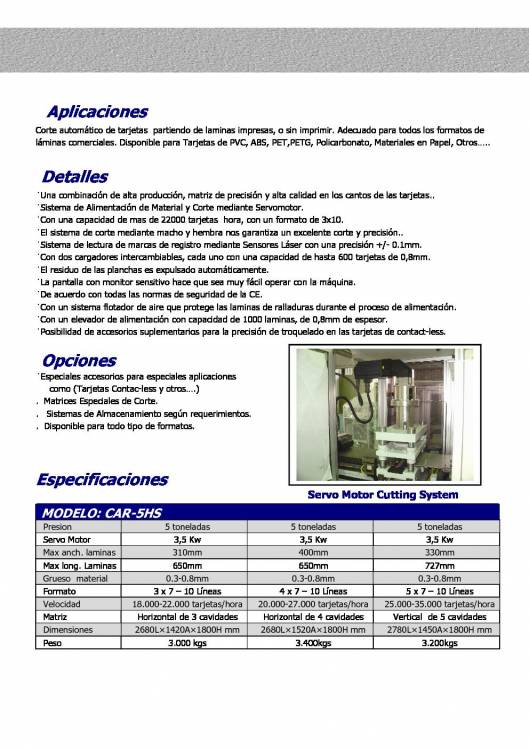 CAR-5HS. Sistema de servo corte automático de tarjetas plásticas y de crédito. 2