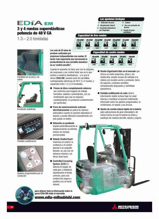 Catálogo carretillas elevadoras eléctricas Mitsubishi EDIA 1.0-5.0 11