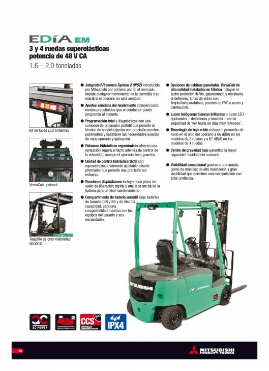 Catálogo carretillas elevadoras eléctricas Mitsubishi EDIA 1.0-5.0 13