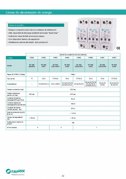 Catalogo general de baja tensión de FANOX 62