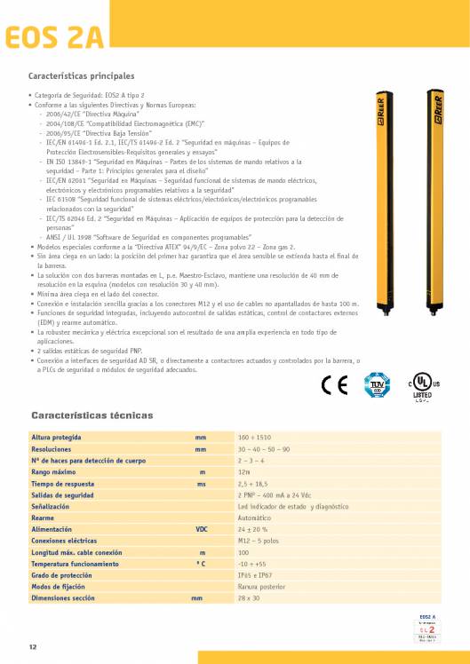 Catálogo REER EOS. Barreras fotoeléctricas de seguridad 12