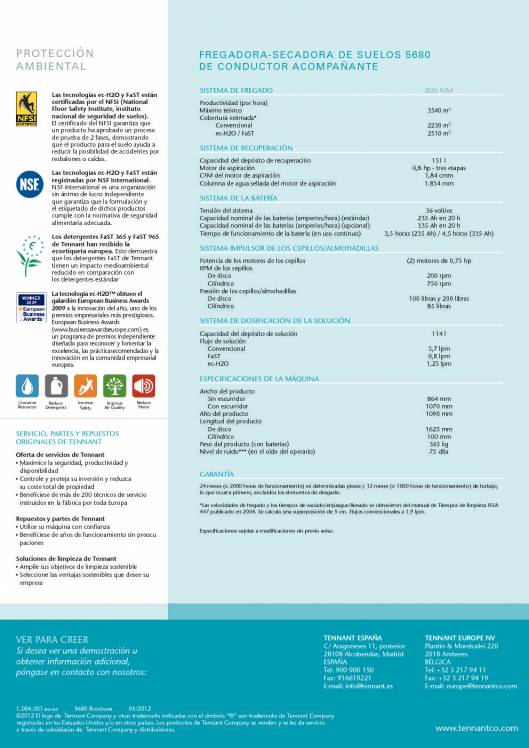 Catálogo TENNANT 5680 Fregadora-secadora de suelos de conductor acompañante 4