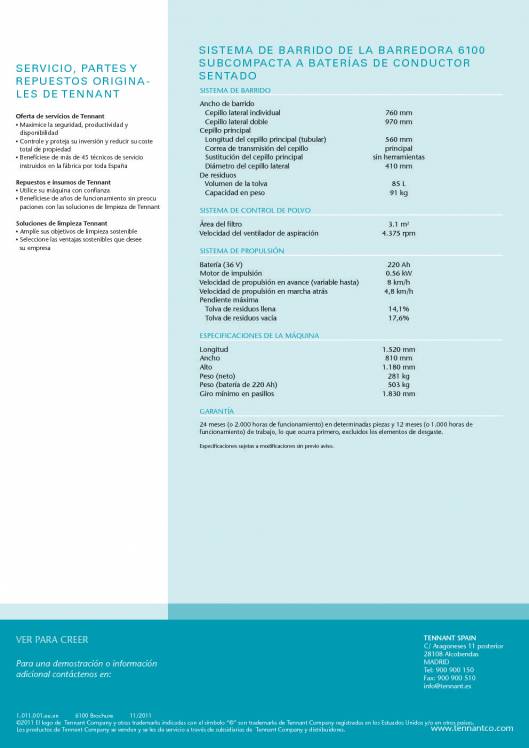 Catálogo TENNANT 6100 Barredora subcompacta de conductor sentado 4