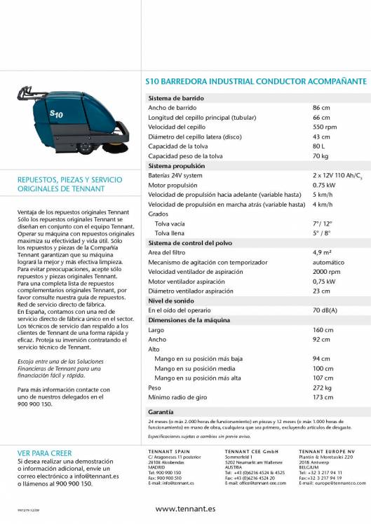 Catálogo TENNANT S10. Barredora industrial de conductor a pie 4