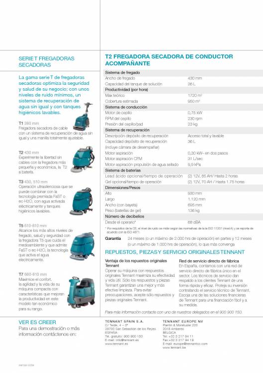 Catálogo TENNANT T2. Fregadora a baterías de conductor acompañante 4