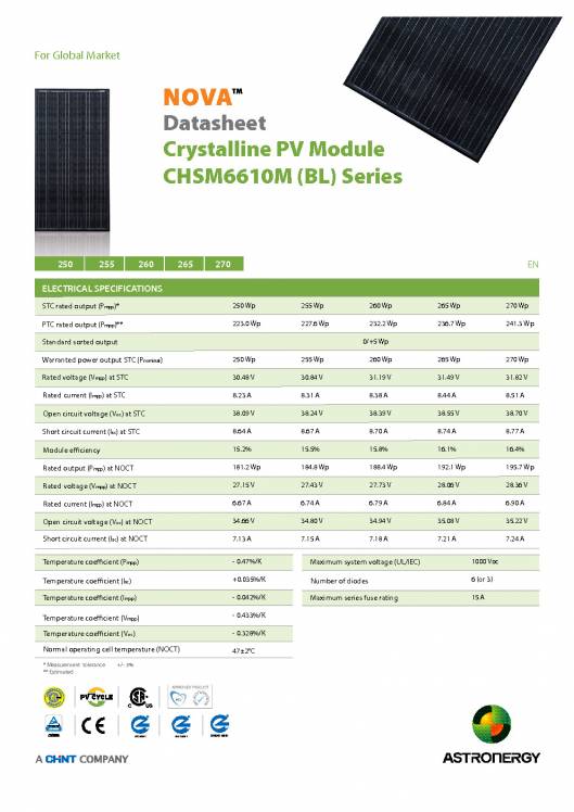 CHSM6610M(BL), Paneles solares, Crystalline PV Modules 1