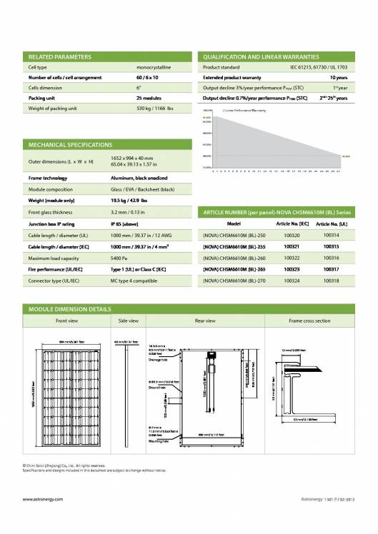 CHSM6610M(BL), Paneles solares, Crystalline PV Modules 2