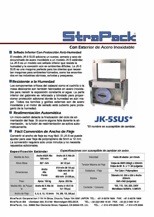 COMOSA STRAPP JK-5SUS. Flejadora semiautomática con exterior de acero inoxidable. 1
