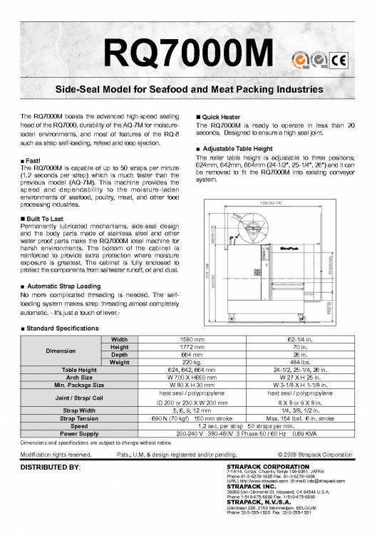 COMOSA STRAPP RQ7000M. Side-Seal Model for Seafood and Meat Packing Industries. 2