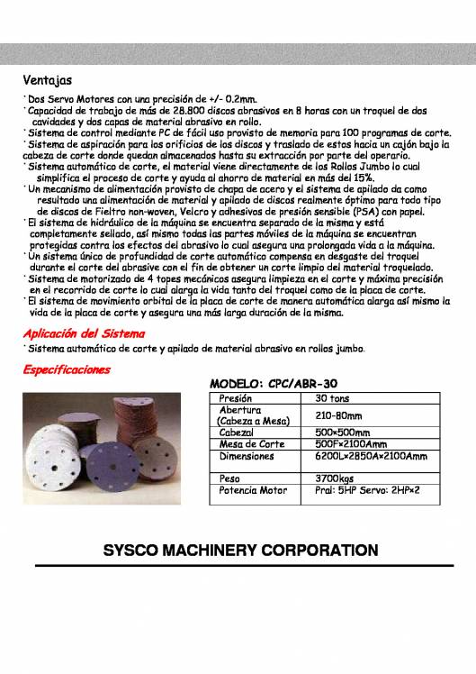 CPC/ABR-30. Troqueladora por Control Numérico para el Corte de Discos Abrasivos. 2