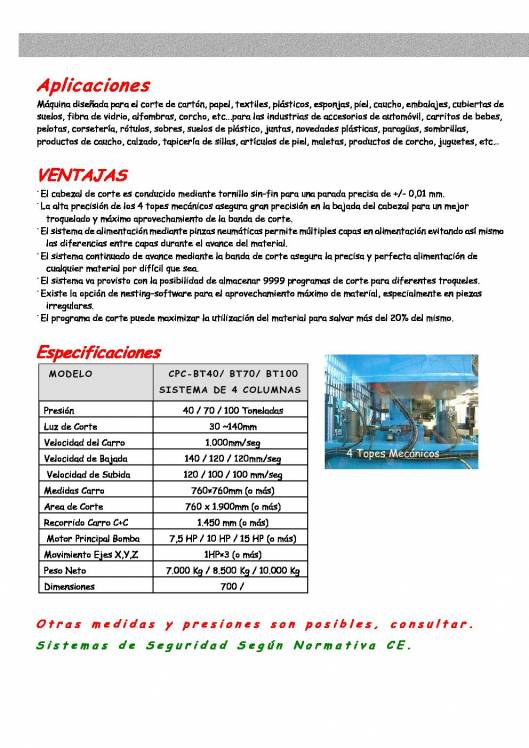 CPC-BT 40-70-100. Máquina de Troquelar por Control Numérico de 3 ejes y corte sobre banda. 2