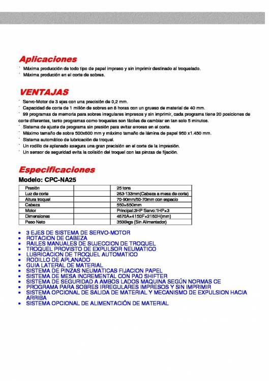 CPC-NA25. Sistema de Corte Por Control Numérico para Sobres. 2