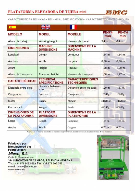 Catálogo EMC PE Mini 5.4 - 6.4. Plataformas elevadoras móviles de tijera 2