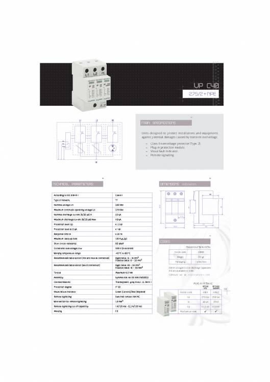 Equipments for protection against transient overvoltage up FANOX 19