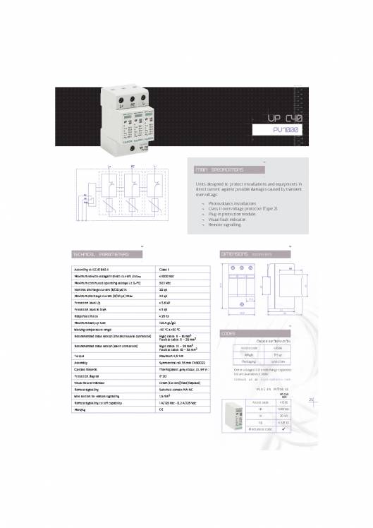 Equipments for protection against transient overvoltage up FANOX 25