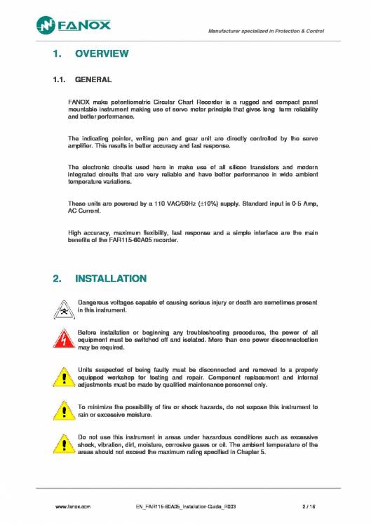 FAR115-60A05. Installation guide. 3