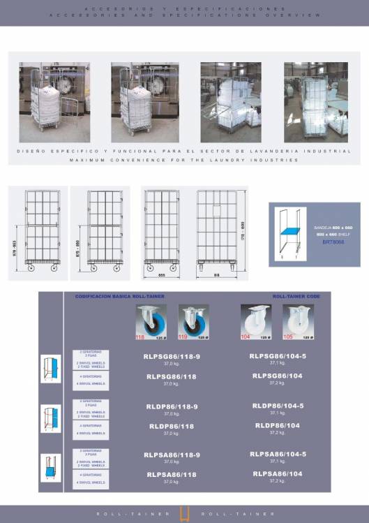 Ficha técnica de Rolltainer de lavandería Marsanz. 2