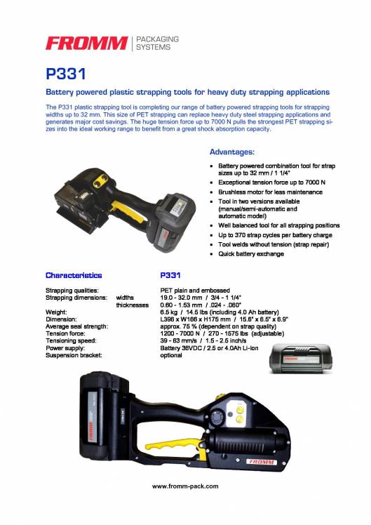 FROMM PH 331. Battery-powered strapping tool for plastic straps.