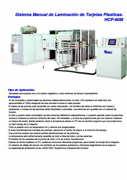 HCP-60M. Sistema Manual de Laminación de Tarjetas Plasticas. 1