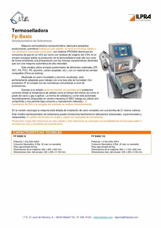 ILPRA  FP Basic. Termoselladora semi-automática 1