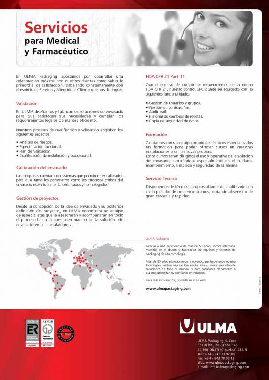 Soluciones de envasado para medical y productos farmacéuticos ULMA 12