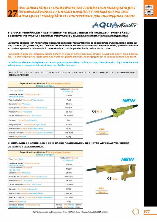 Herramientas para uso subacuático de EGA MASTER. 11