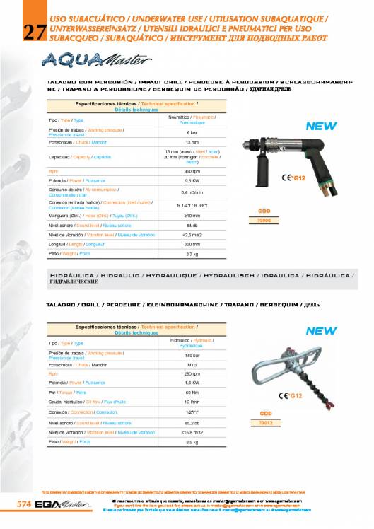 Herramientas para uso subacuático de EGA MASTER. 8