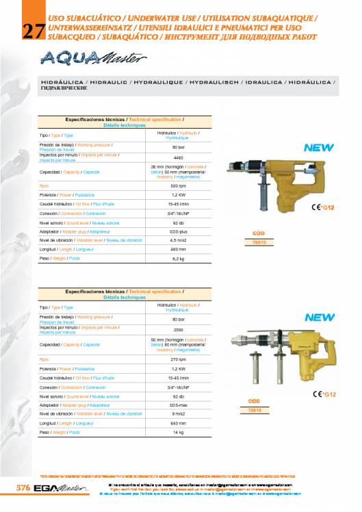 Herramientas para uso subacuático de EGA MASTER. 10